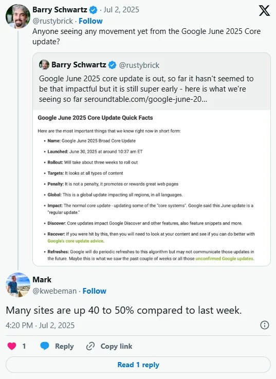 Barry Schwartz spotted the ranking volatility and posted about it on X
