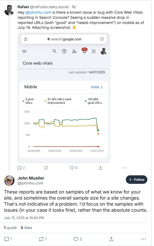Screenshot of John Mueller respond on Bluesky
