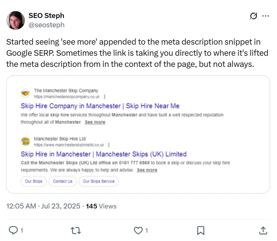 SEO specialist Steph was the first to notice this change and posted a screenshot and comment about it on X
