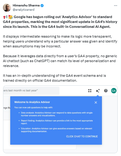 Google Launches GA4 Analytics Advisor: AI Data Insights